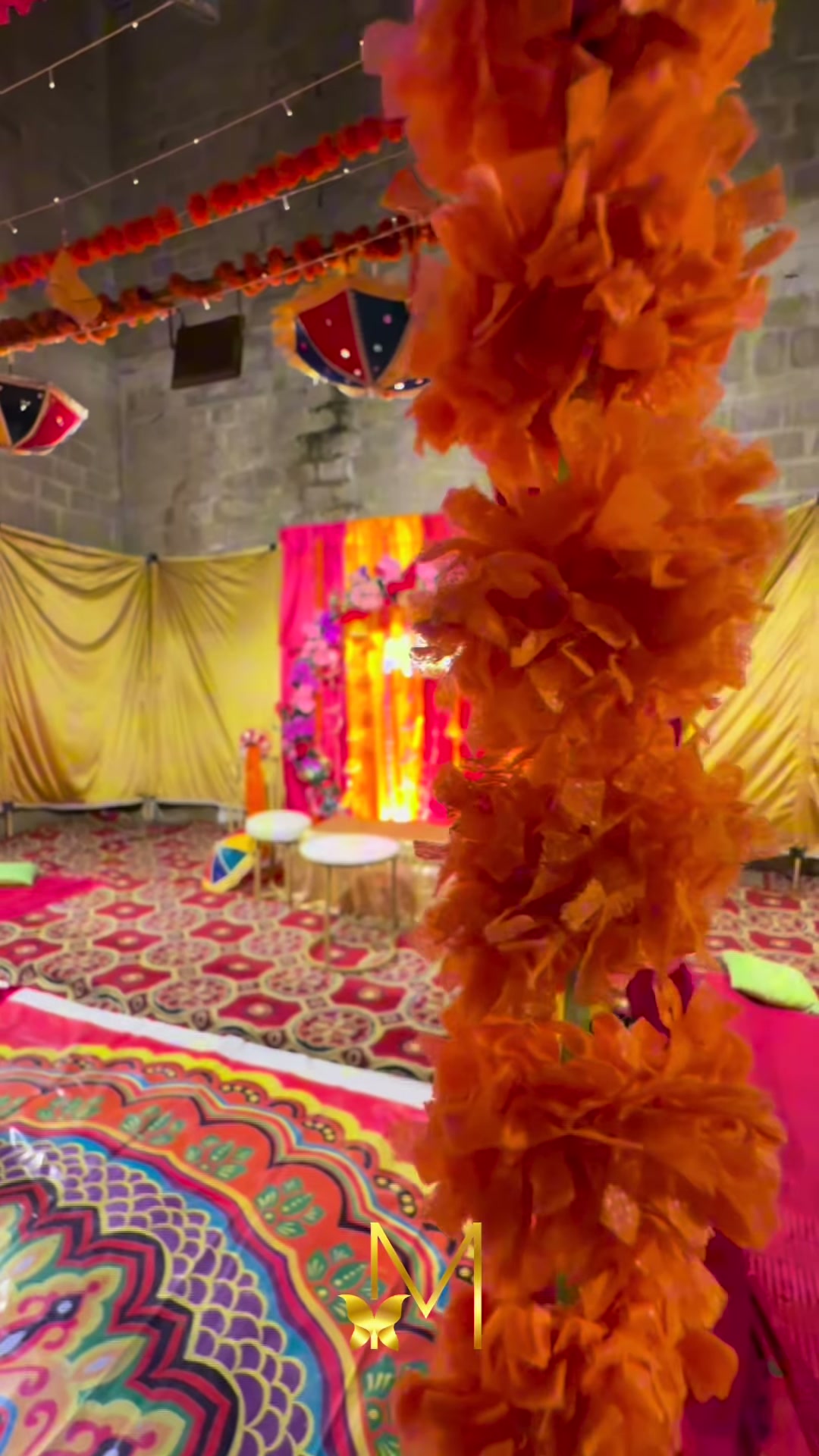 Marigold and gold mehndi stage