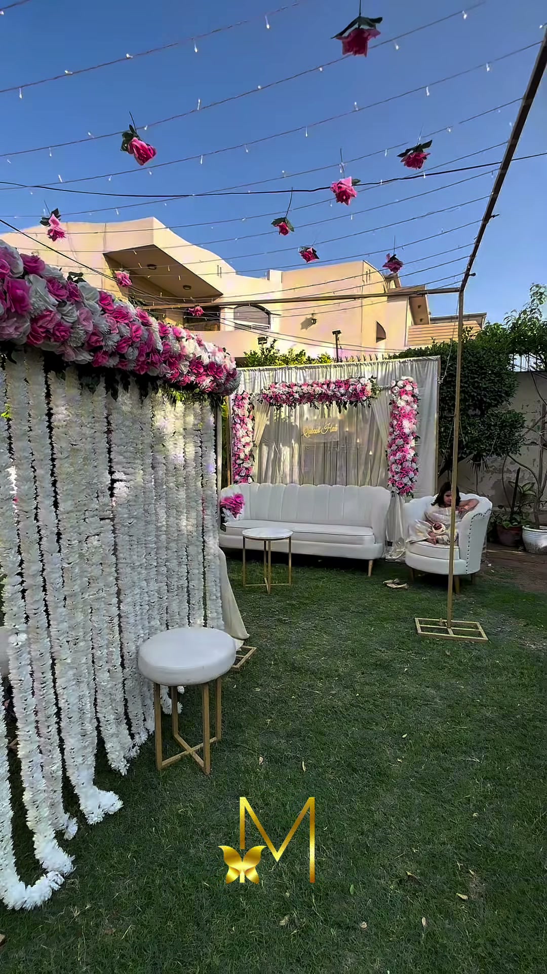 Soft ivory floral lawn setup