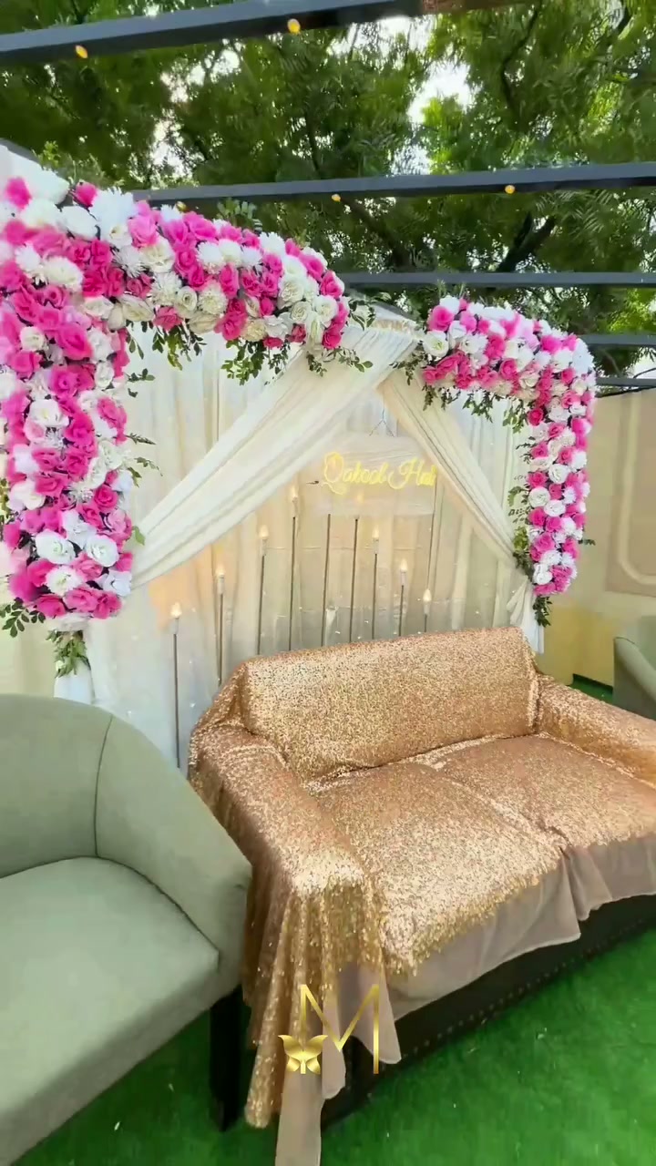 Draped floral arch setup